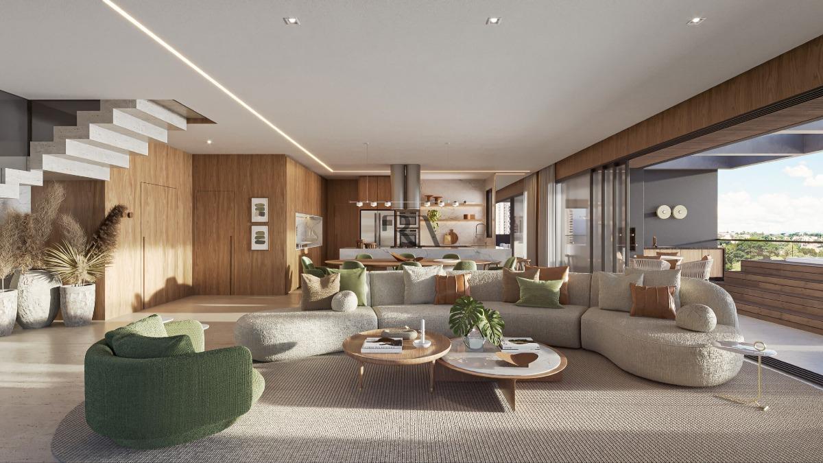 Sala de estar de apartamento garden de 388 m² à venda no Cabral, em Curitiba